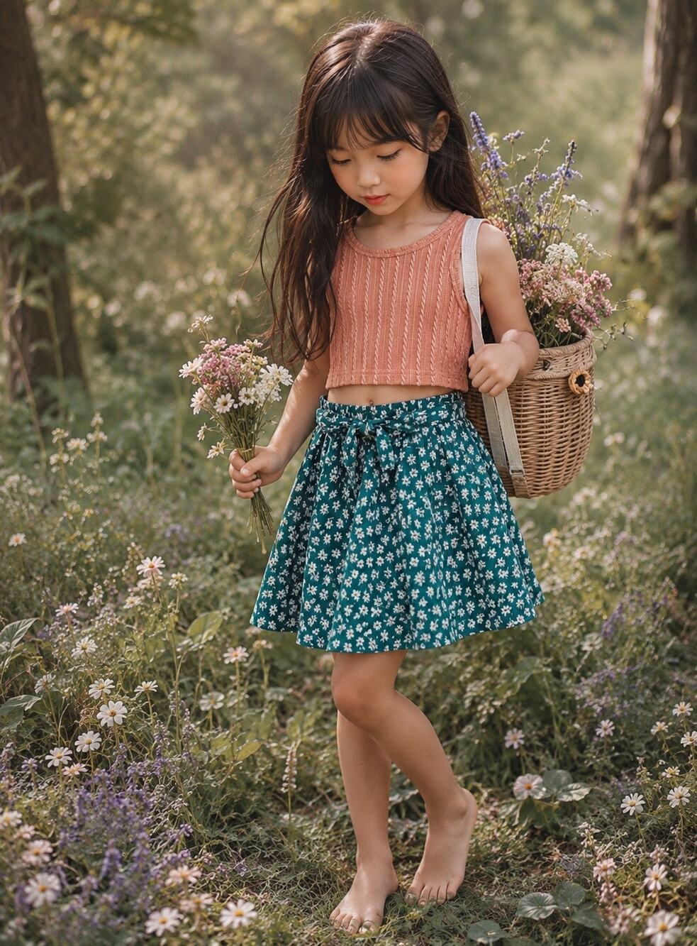 Zara Garden Party Blooming Floral Skater Skirt + Cinnamon Crop Top